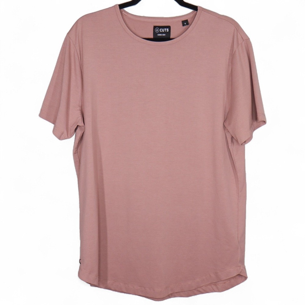 CUTS Curve Hem T Shirt Mens XL Extra Large Rose Pink Casual Short Sleeve